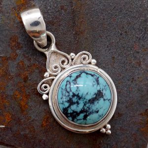 PA290 Pendentif Tibétain Argent Massif Turquoise – Image 2