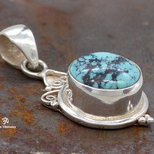 PA290 Pendentif Tibétain Argent Massif Turquoise – Image 3