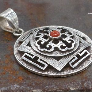 PA395 Pendentif Argent Massif Mandala Corail – Image 2