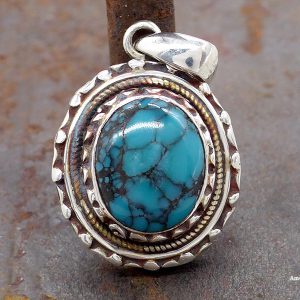 PA366 Pendentif Tibétain Argent Massif Turquoise – Image 1