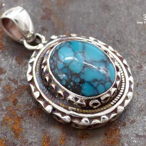 PA366 Pendentif Tibétain Argent Massif Turquoise – Image 3