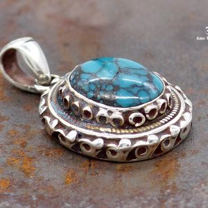 PA366 Pendentif Tibétain Argent Massif Turquoise – Image 2