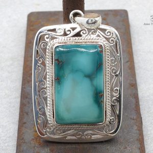 PA172 Pendentif Tibétain Argent Massif Turquoise – Image 1