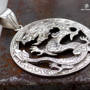 PA181 Pendentif Tibétain Argent Massif Dragon – Image 2