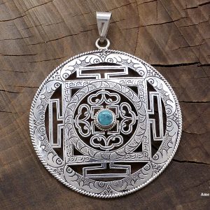 PA311 Pendentif Argent Massif Mandala Turquoise – Image 1