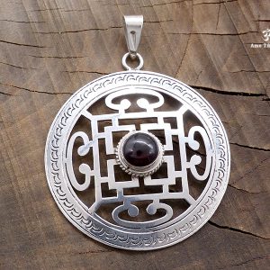 PA316 Pendentif Argent Massif Mandala Grenat – Image 1