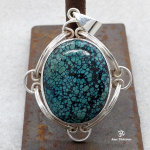 PA367 Pendentif Tibétain Argent Massif Turquoise – Image 1