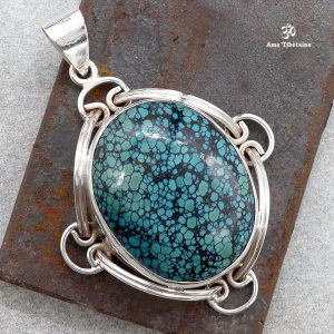 PA367 Pendentif Tibétain Argent Massif Turquoise – Image 2