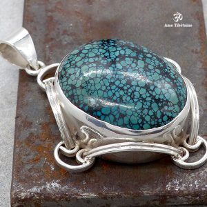 PA367 Pendentif Tibétain Argent Massif Turquoise – Image 3