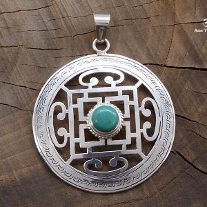 PA394 Pendentif Argent Massif Tibétain Mandala Turquoise – Image 1