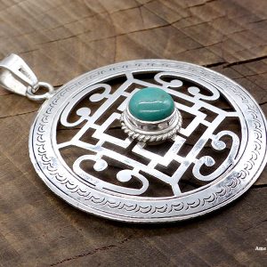 PA394 Pendentif Argent Massif Tibétain Mandala Turquoise – Image 2