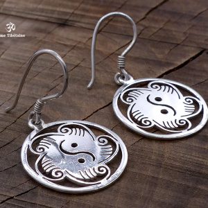 BdOA71 Boucles d’Oreille Tibétaines Argent Massif Yin Yang – Image 5