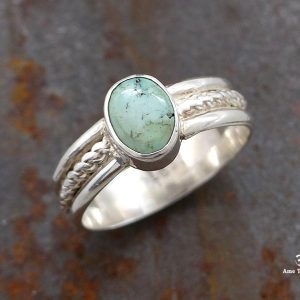 BA297 Bague Tibétaine Argent Massif Turquoise. Taille 51 – Image 1