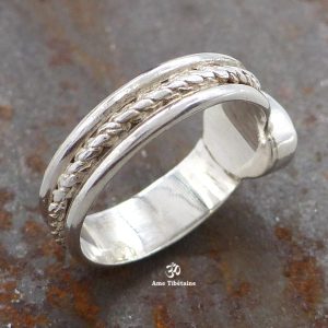 BA297 Bague Tibétaine Argent Massif Turquoise. Taille 51 – Image 3