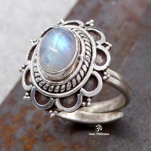 BA278 Bague Tibétaine Argent Massif Pierre de Lune. Taille Réglable – Image 3