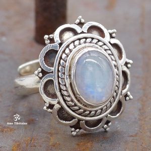 BA278 Bague Tibétaine Argent Massif Pierre de Lune. Taille Réglable – Image 4