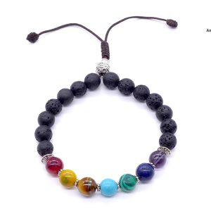 BrMala304 Bracelet Mala 7 Chakras Pierre de Lave – Image 1