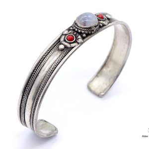 BRD353 Bracelet Tibétain Métal Argenté – Image 4